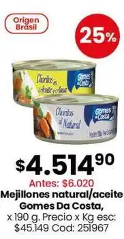 Coto Gomes da costa - choritos en aceite y agua / choritos al natural oferta