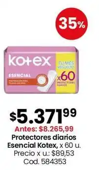 Coto Kotex - protectores diarios esencial , x 60 u oferta