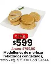 Coto Medallones de merluza rebozados congelados, precio x kg oferta