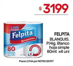 Nini Mayorista Felpita blanquis. p.hig. blanco hoja simple oferta