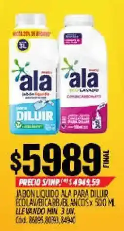 Supermercados Yaguar Ala jabón líquido para diluir oferta