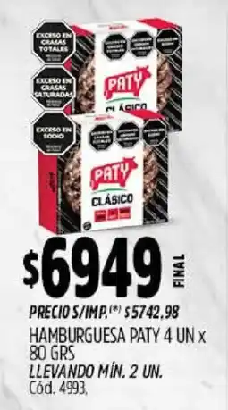 Supermercados Yaguar Paty hamburguesa clásico oferta