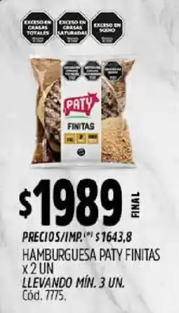 Supermercados Yaguar Paty hamburguesa finitas oferta