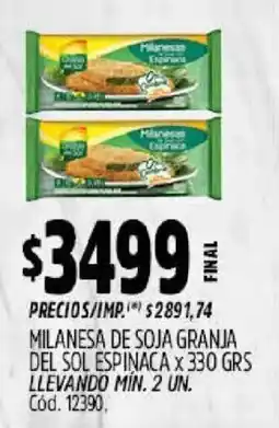 Supermercados Yaguar Del sol milanesa de soja granja espinaca oferta