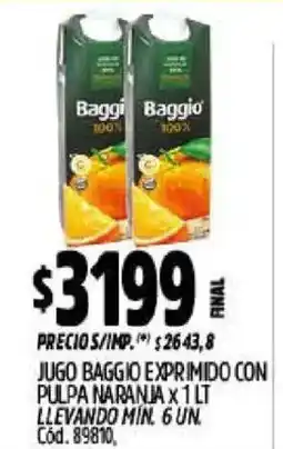 Supermercados Yaguar Baggio jugo exprimido con pulpa naranja oferta