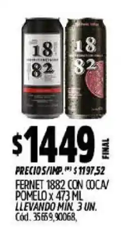 Supermercados Yaguar Fernet 1882 con coca/ pomelo oferta