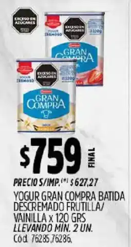 Supermercados Yaguar Gran compra yogur batida descremado frutilla vainilla oferta