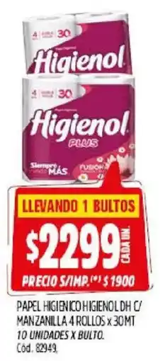 Supermercados Yaguar Higienol papel higienico dh c/ manzanilla 4 rollos x30mt oferta