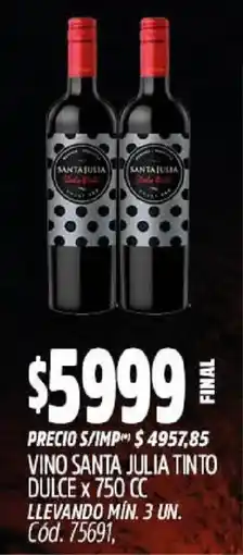 Supermercados Yaguar Santa julia vino tinto dulce oferta