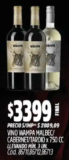 Supermercados Yaguar Wampa vino malbec/cabernet/tardio oferta