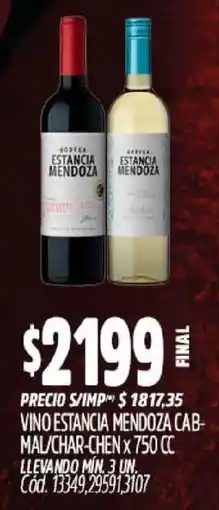 Supermercados Yaguar Estancia mendoza vino cabernet sauvignon y chardonnay oferta