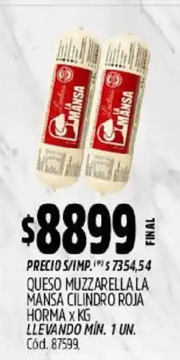 Supermercados Yaguar La mansa queso muzzarella la mansa cilindro roja oferta