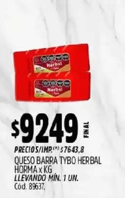 Supermercados Yaguar Tybo queso barra herbal oferta