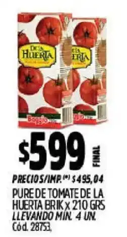Supermercados Yaguar De la huerta pure de tomate brik oferta