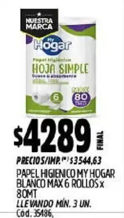 Supermercados Yaguar My hogar papel higienico hoja simple oferta