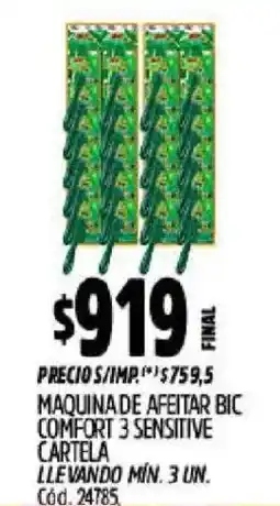 Supermercados Yaguar Bic maquina de afeitar comfort 3 sensitiv cartelea oferta