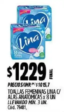 Supermercados Yaguar Lina toallas femeninas c/ alas anatomicas oferta