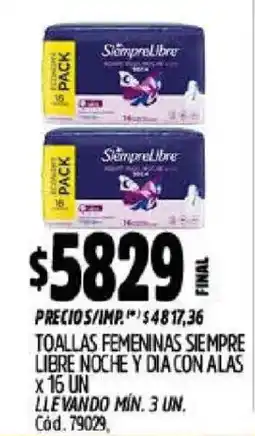 Supermercados Yaguar Toallas femeninas siempre libre noche y dia con alas oferta