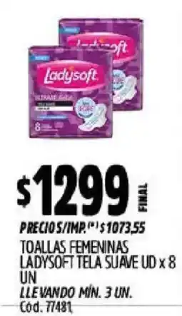 Supermercados Yaguar Ladysoft toallas femeninas tela suave oferta