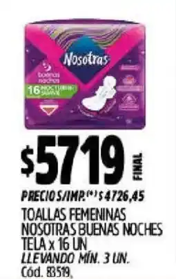 Supermercados Yaguar Nosotras toallas femeninas buenas noches oferta