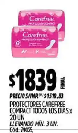 Supermercados Yaguar Carefree protectores compact todos los días oferta