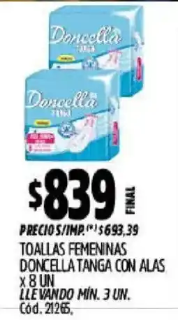 Supermercados Yaguar Doncella toallas femeninas tanga con alas oferta