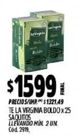 Supermercados Yaguar La Virginia te boldo x25 saquitos oferta