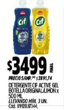Supermercados Yaguar Cif detergente active gel botella original limon oferta