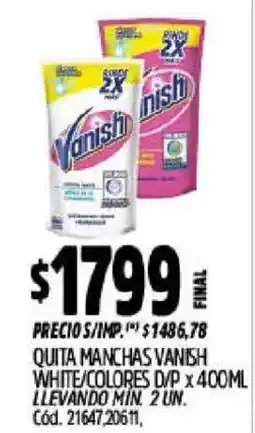 Supermercados Yaguar Vanish quita manchas white/colores oferta