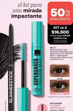 Avon Avon - glimmerstick lápiz delineador retráctil + supershock volume max máscara oferta