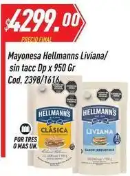 Supermercados Comodin Hellmann's - mayonesa liviana/ sin tacc dp x 950 gr cod. 2398/1616 oferta