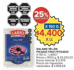 Carrefour Market Lario salame picado fino tipo milan feteado oferta