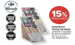 Carrefour Market El mercado sandwich triple de miga jamón y queso blanco/negro oferta