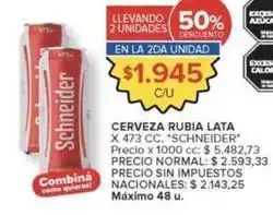 Carrefour Market Schneider - cerveza rubia lata x 473 cc oferta