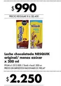 Disco Nesquik - leche chocolatada original/ menos azúcar x 200 ml oferta