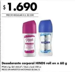Disco Hinds - desodorante corporal roll on oferta