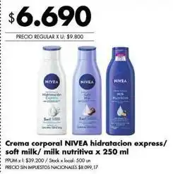 Disco Nivea - crema corporal hidratacion express/soft milk/milk nutritiva oferta