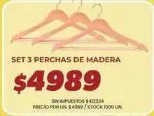 Supermercados Vea Set 3 perchas de madera oferta