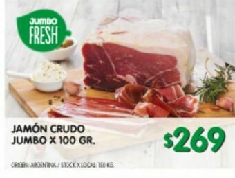 Jumbo Jamón crudo jumbo x 100 gr oferta