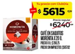 Supermercados DIA Morenita café en saquitos oferta