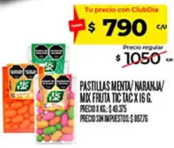 Supermercados DIA Tic tac pastillas menta naranja mix fruta oferta