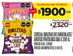 Supermercados DIA Dia cereal bolitas de chocolate/ aritos frutados oferta