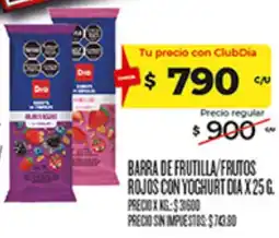Supermercados DIA Día barra de frutilla/frutos rojos con yoghurt oferta