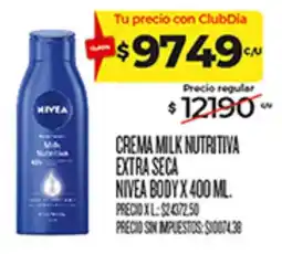 Supermercados DIA Nivea crema milk nutritiva extra seca oferta