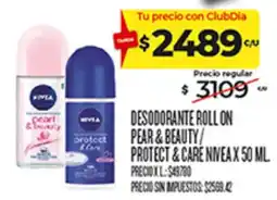 Supermercados DIA Nivea desodorante roll on pear & beauty / protect & care oferta