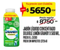 Supermercados DIA Granby jabón líquido concentrado diluible limón oferta