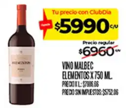 Supermercados DIA Elementos vino malbec oferta