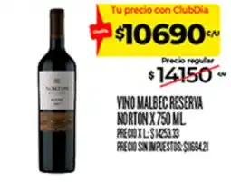 Supermercados DIA Norton vino malbec reserva oferta