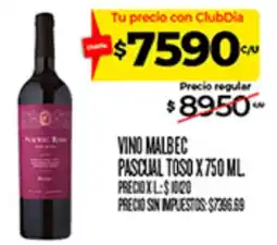 Supermercados DIA Pascual Tosó vino malbec oferta