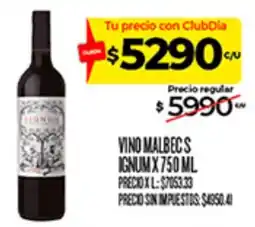 Supermercados DIA Ignum vino malbec oferta
